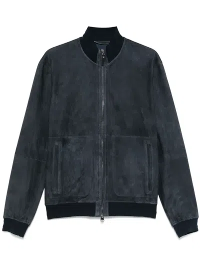 Canali Suede Jacket In Blue