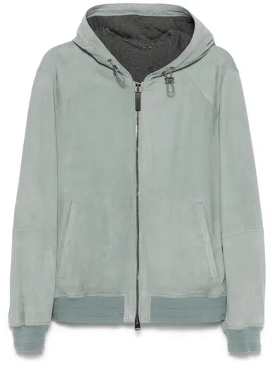 Canali Suede Jacket In Green
