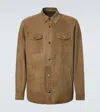 Canali Solid Suede Overshirt In Brown