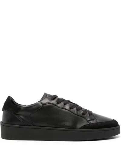 Canali Suede-panel Leather Sneakers In Black