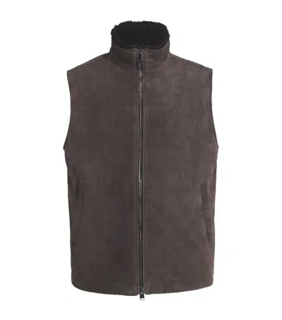Canali Suede Shearling-collar Padded Gilet In Brown