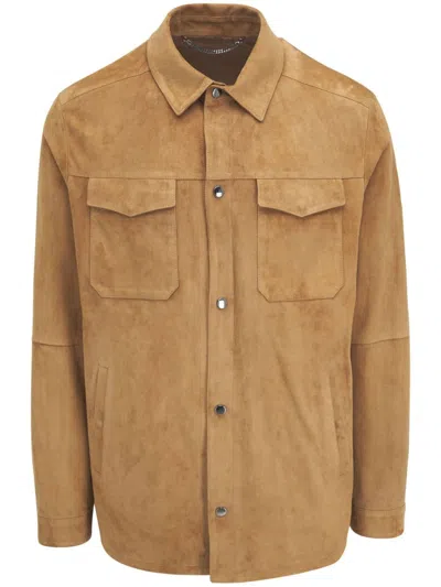 Canali Suede Shirt Jacket In Brown