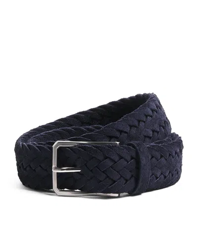 Canali Suede Woven Belt In Blue