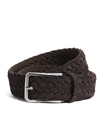 Canali 4cm Woven Suede Belt In Brown