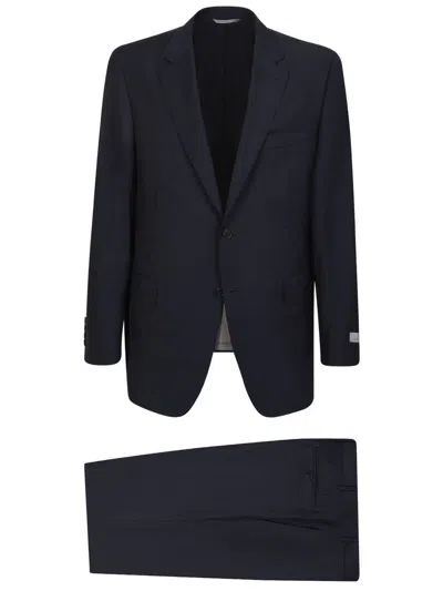 Canali Tailored Two-button Mohair Wool Suit In Black
