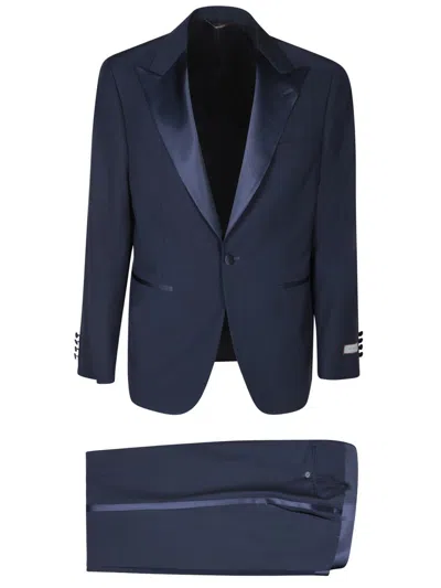 Canali Single-breasted Blue Smoking In Black
