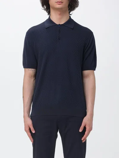 Canali Blue Cotton And Silk Regular-fit Polo Shirt With Microstructure
