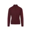 Canali Half Zip High Neck Sweater In Burgundy