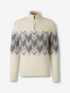 Canali Cream Zippered Mock Neck Sweater With Gray Tones In An Alpaca Blend In Neutral
