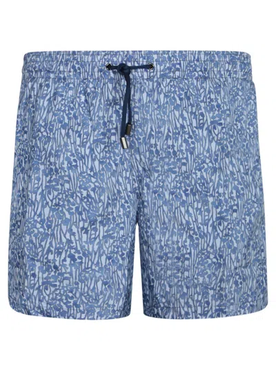 Canali Straight-leg Mid-length Printed Swim Shorts In Blue