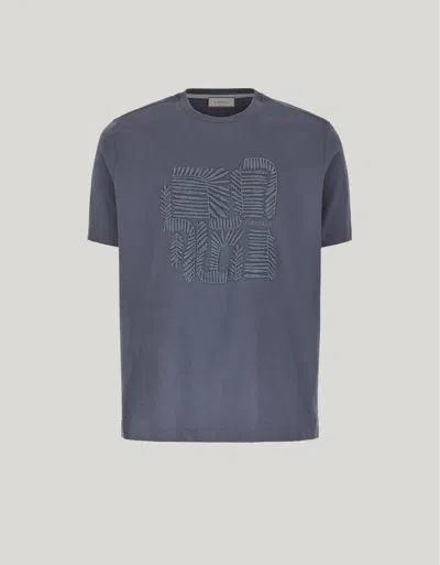 Canali T-shirt À Col Côtelé Et Broderie Graphique Sur Le Devant En Jersey De Coton Doux Couleur Bleu Avio