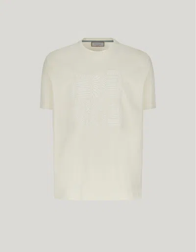 Canali T-shirt À Col Côtelé Et Broderie Graphique Sur Le Devant En Jersey De Coton Doux Couleur Crème In White