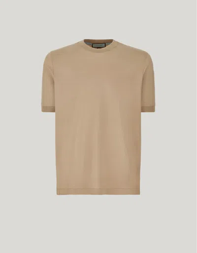 Canali T-shirt À Col Et Bords Des Manches En Côtes En Jersey De Coton Et Soie Sablé In Brown