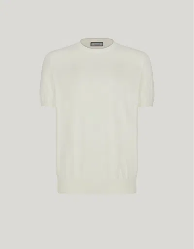 Canali White Microstructured Cotton T-shirt With Closed Hem