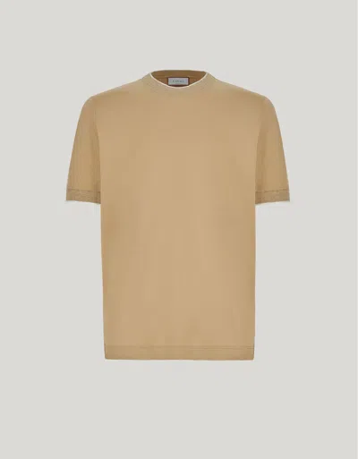 Canali T-shirt Ocre Et Blanc En Polycoton In Neutral