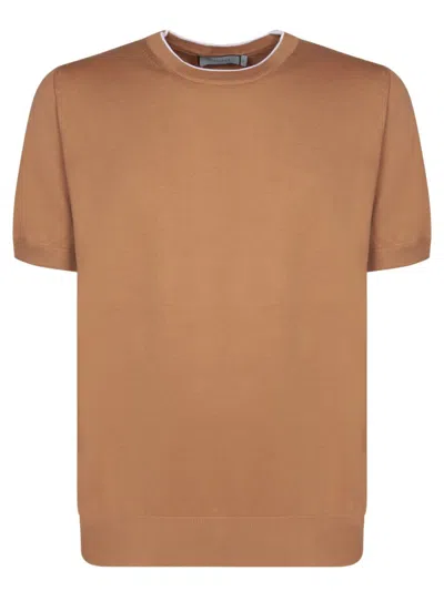 Canali Crew-neck Cotton T-shirt In Neutrals