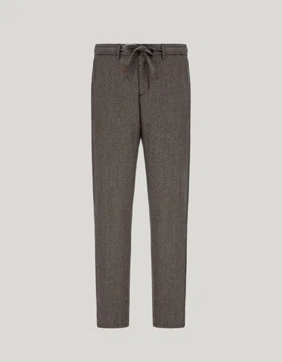 Canali Taupe Drawstring Chinos In Impeccabile Wool Flannel In Gray