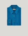 Canali Teal Lyocell Casual Shirt With Front Pleats In Blue