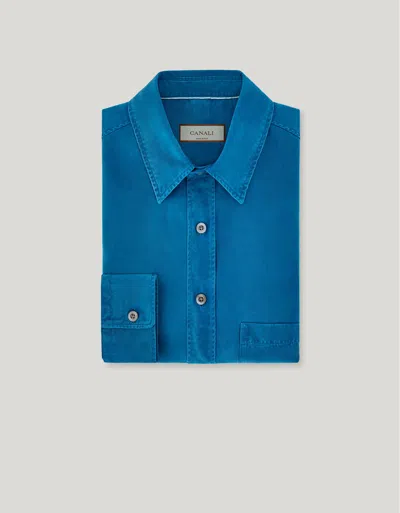 Canali Teal Lyocell Casual Shirt With Front Pleats In Blue