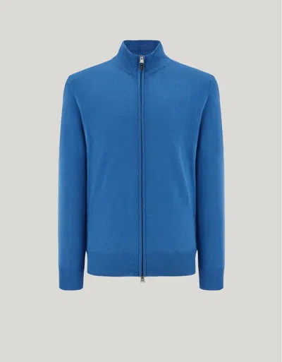 Canali Teal Merino Wool Travel Cardigan With Zipper In Blue