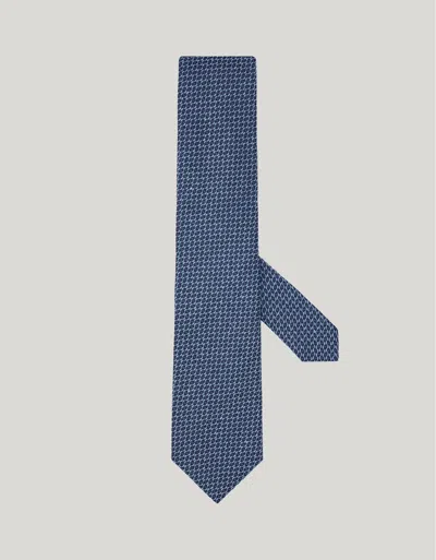 Canali Teal Silk Jacquard Tie With Micro Pattern In Blue