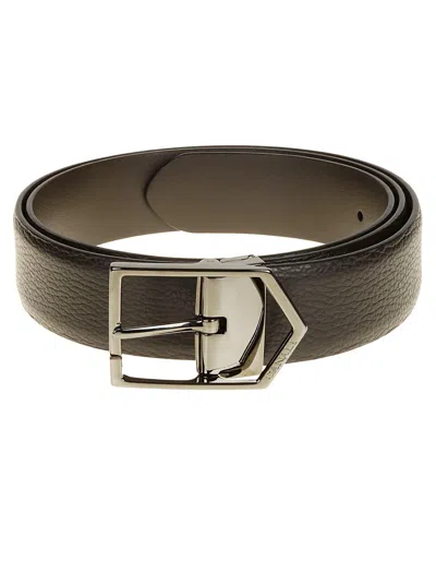 CANALI CANALI TEXTURED BROWN CALFSKIN BELT