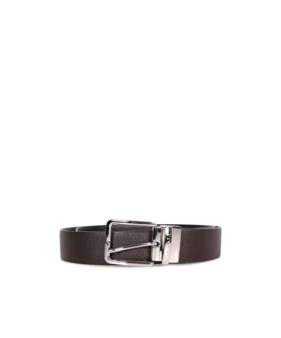 Canali Textured Buckle Belt In Brown