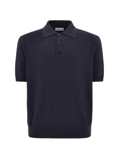 Canali Blue Cotton And Silk Regular-fit Polo Shirt With Microstructure