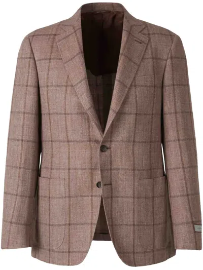 Canali Textured Check Pattern Jacket In Brown