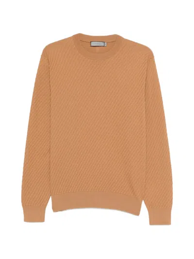 Canali Textured Crew-neck Sweater In Burgundy