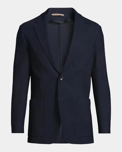 Canali Textured Jersey Wool Jacket In Blue