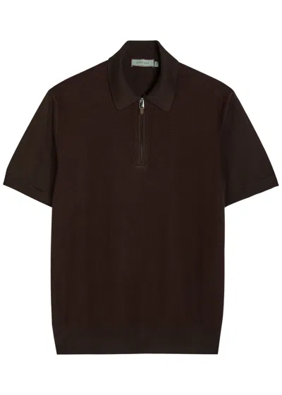 Canali Textured-knit Cotton Polo Shirt In Brown