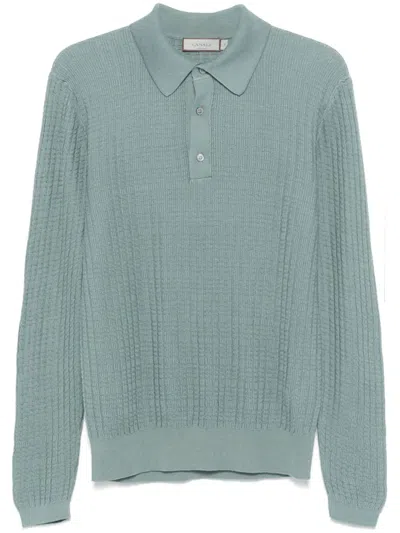 Canali Textured Knit Polo Shirt In Blue