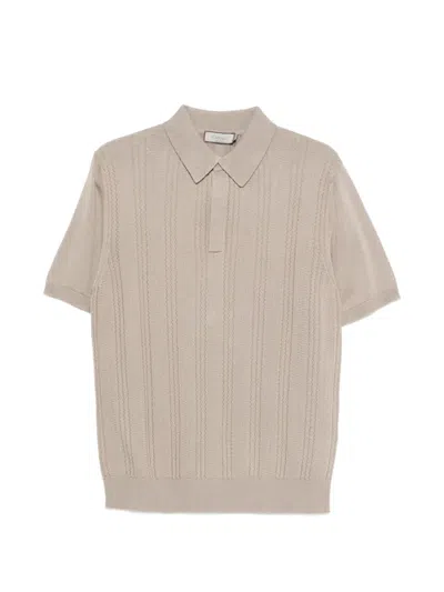 Canali Textured Knitted Polo Shirt In Brown