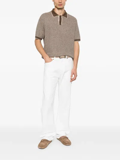 Canali Textured Polo Shirt In Brown