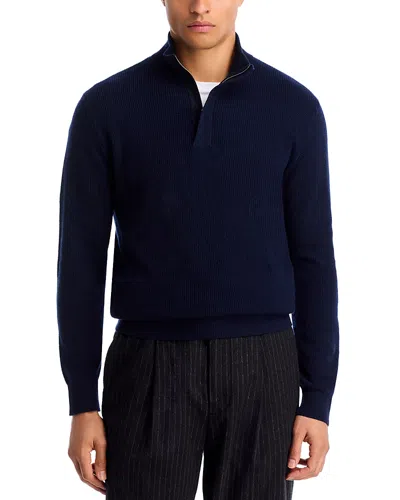 Canali Textured Quarter Zip Sweater In Blue