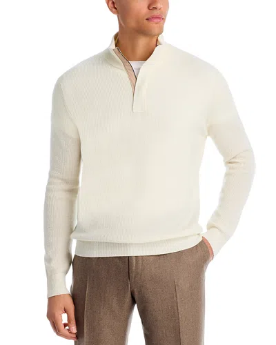 Canali Textured Quarter Zip Sweater In White