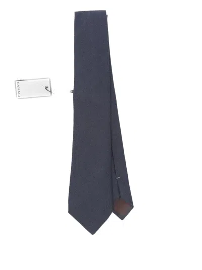 Canali Textured Wool-silk Tie In Blue