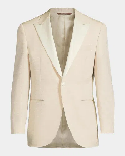 Canali Textured Wool-silk Dinner Jacket In Neutral