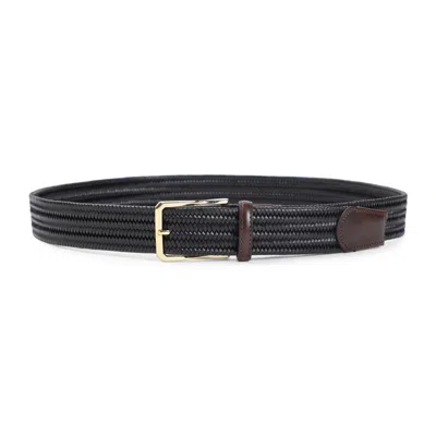 Canali Textured Woven Belt With Polished Buckle In Black