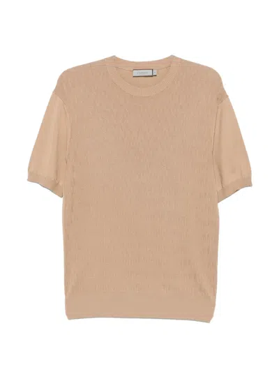Canali Textured-knit Short-sleeves T-shirt In Neutral