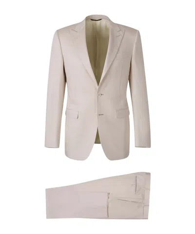 Canali Three-piece Suit Consisting Of A Long-sleeved Suit Jacket, Vest, And Trousers In Neutral