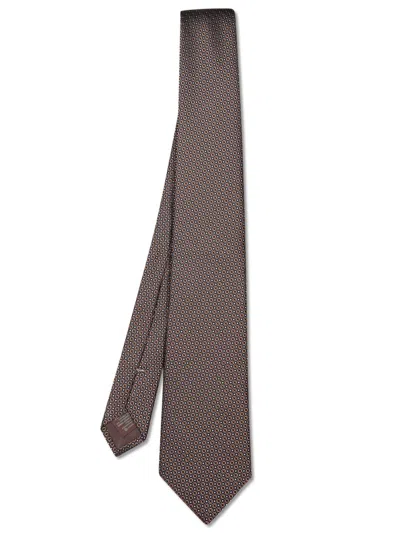 Canali Geometric Micro Pattern Beige And Black Tie In Brown