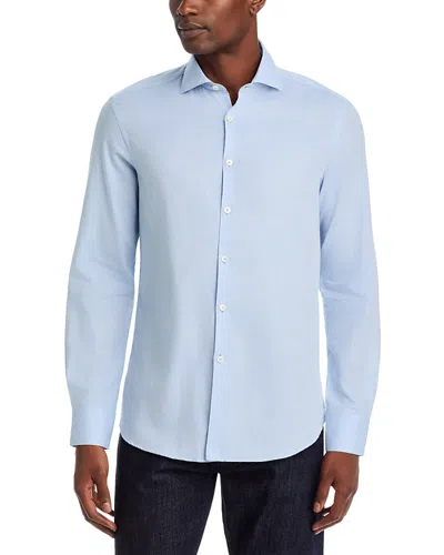 Canali Tonal Herringbone Weave Sport Shirt In Blue