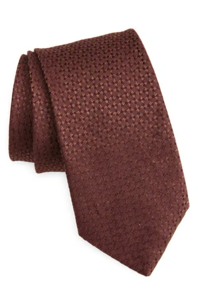 Canali Tonal Jacquard Silk & Linen Tie In Red