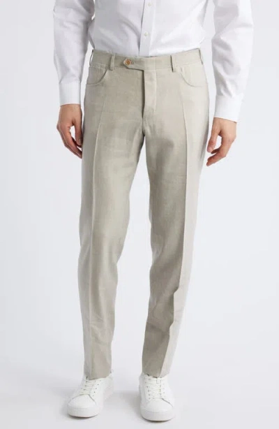 Canali Trim Fit 5-pocket Slub Linen & Wool Dress Pants In Beige