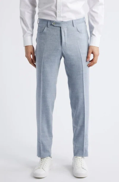 Canali Trim Fit 5-pocket Slub Linen & Wool Dress Pants In Light Blue