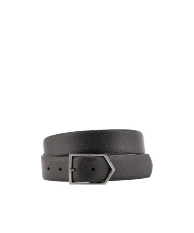 Canali Tumbled Calfskin Belt In Black
