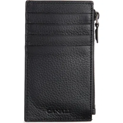 Canali Tumbled Calfskin Card Holder With Zip In Black