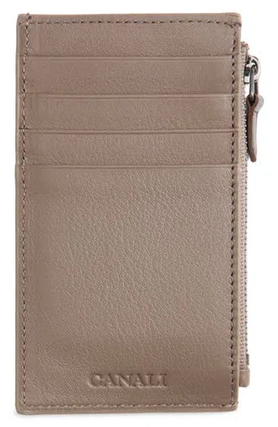 Canali Tumbled Calfskin Card Holder With Zip In Brown